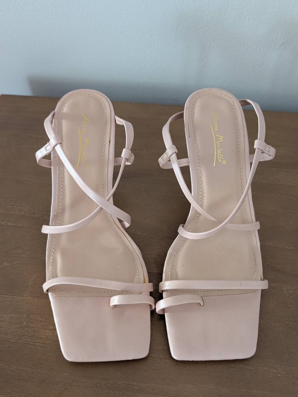 Anne Michelle Blush Strappy Square-Toe Sandals - Blush Pink